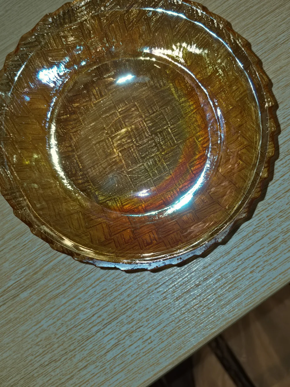 Amber Carnival Iridescent Glass Decorative Bowl - Home Art